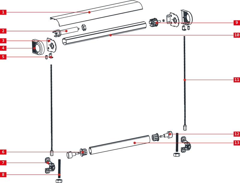 Toldo de ventana C102 Diagrama de Partes Explodidas