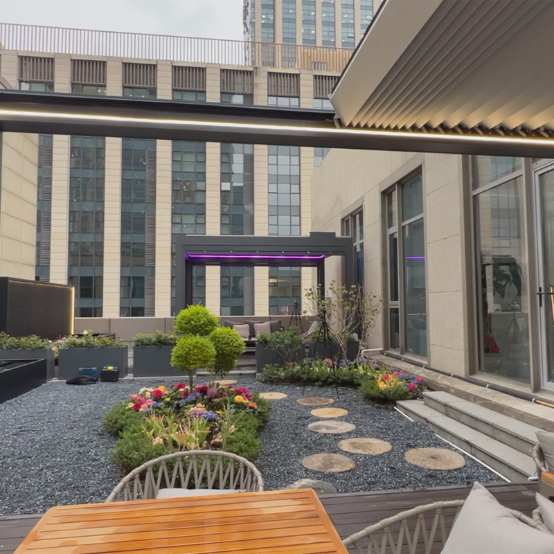 Pergola Flip-top et pliable pour terrasses de bureaux à Hangzhou