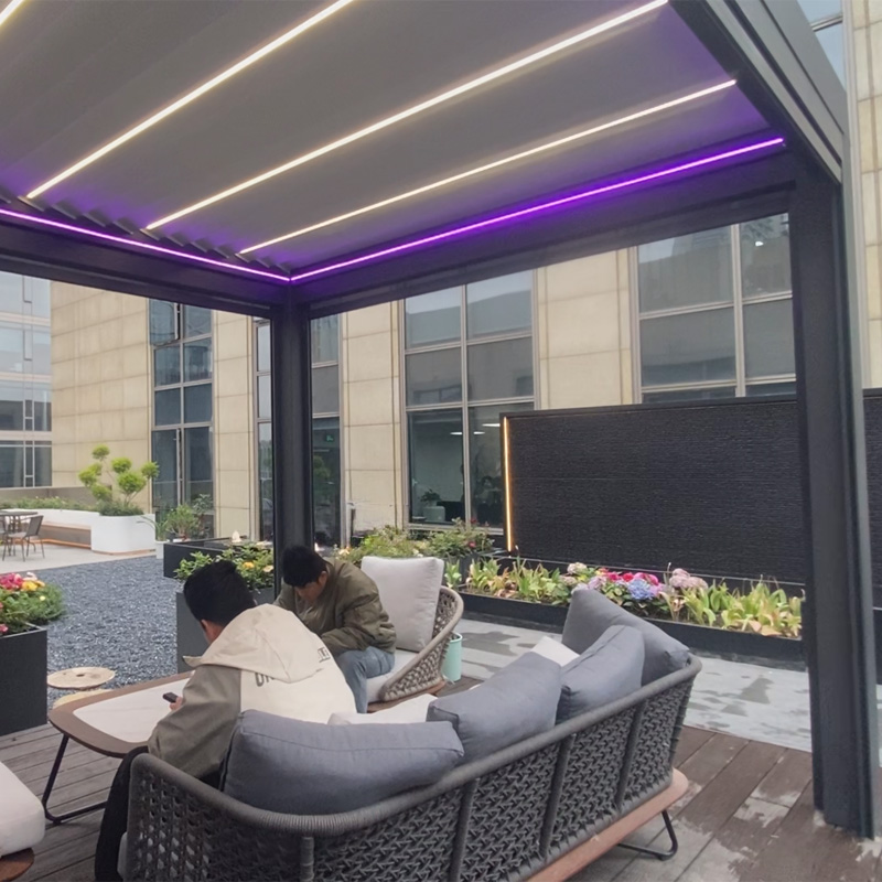 Pergola Flip-top et pliable pour terrasses de bureaux à Hangzhou