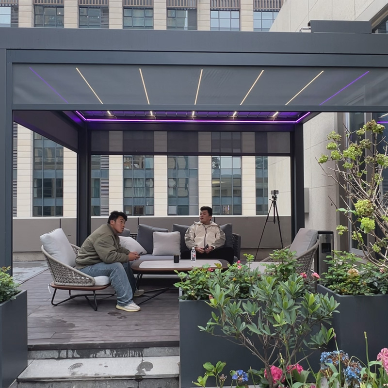Pergola Flip-top et pliable pour terrasses de bureaux à Hangzhou