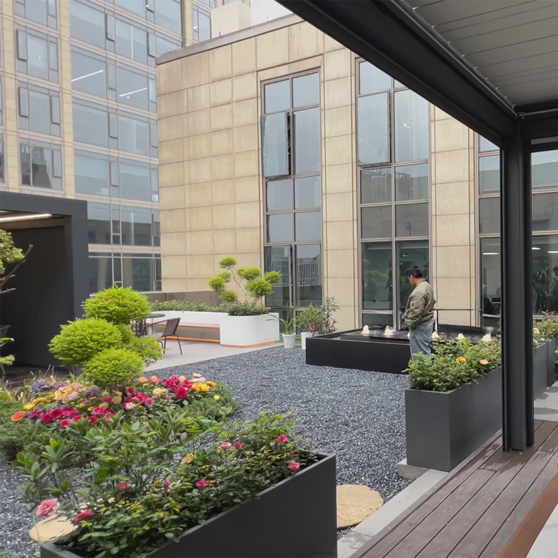 Pergola Flip-top et pliable pour terrasses de bureaux à Hangzhou
