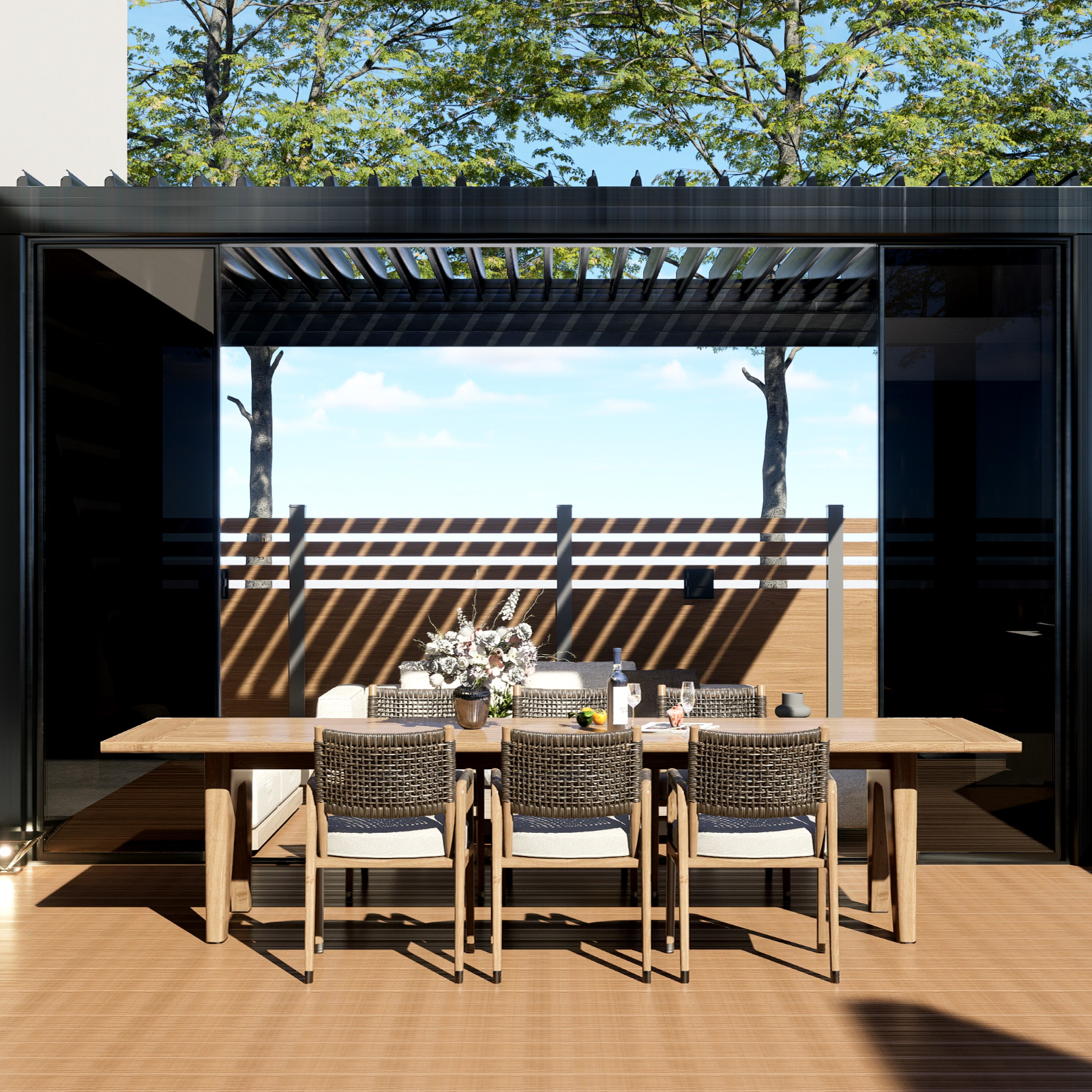 Pergola Flip-top et pliable pour terrasses de bureaux à Hangzhou