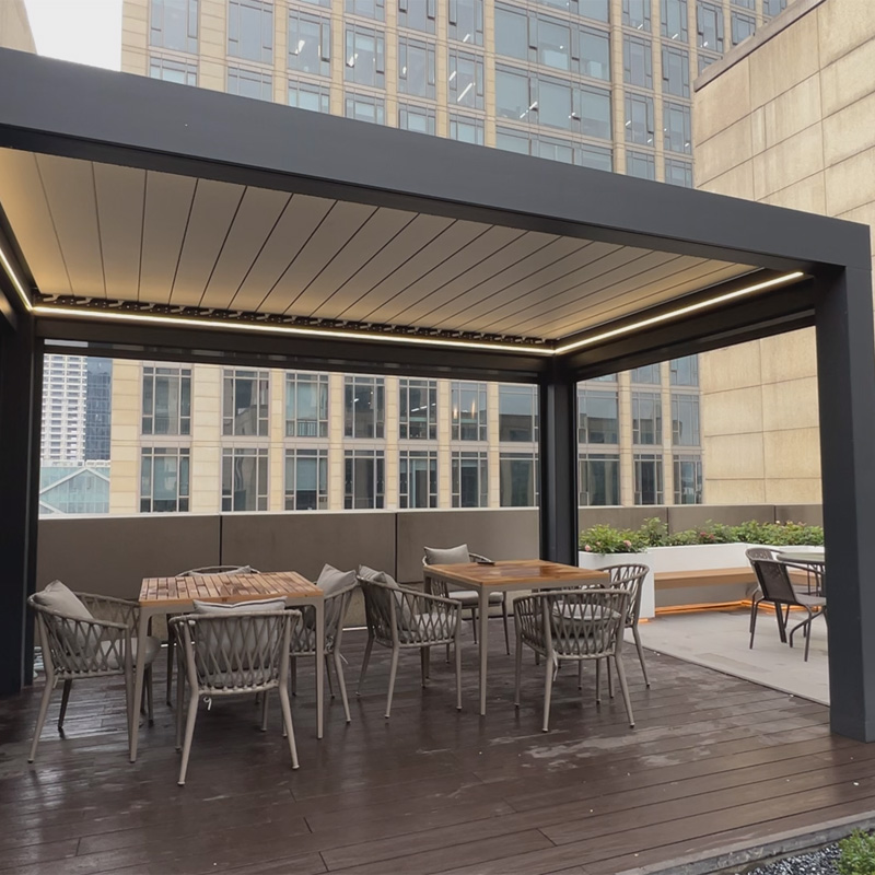 Pergola Flip-top et pliable pour terrasses de bureaux à Hangzhou