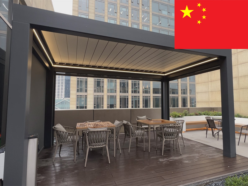 Pergola Flip-top et pliable pour terrasses de bureaux à Hangzhou